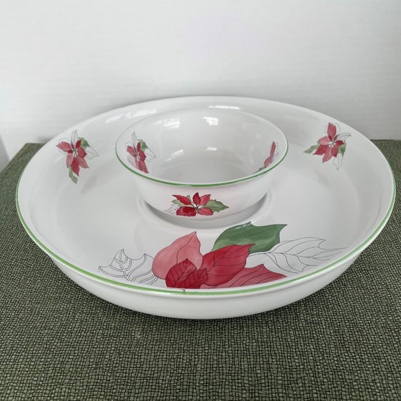 Vintage Christmas Holiday (2 Piece) Chip & Dip Set Poinsettia by BLOCK,Goertzen - Picture 3 of 9